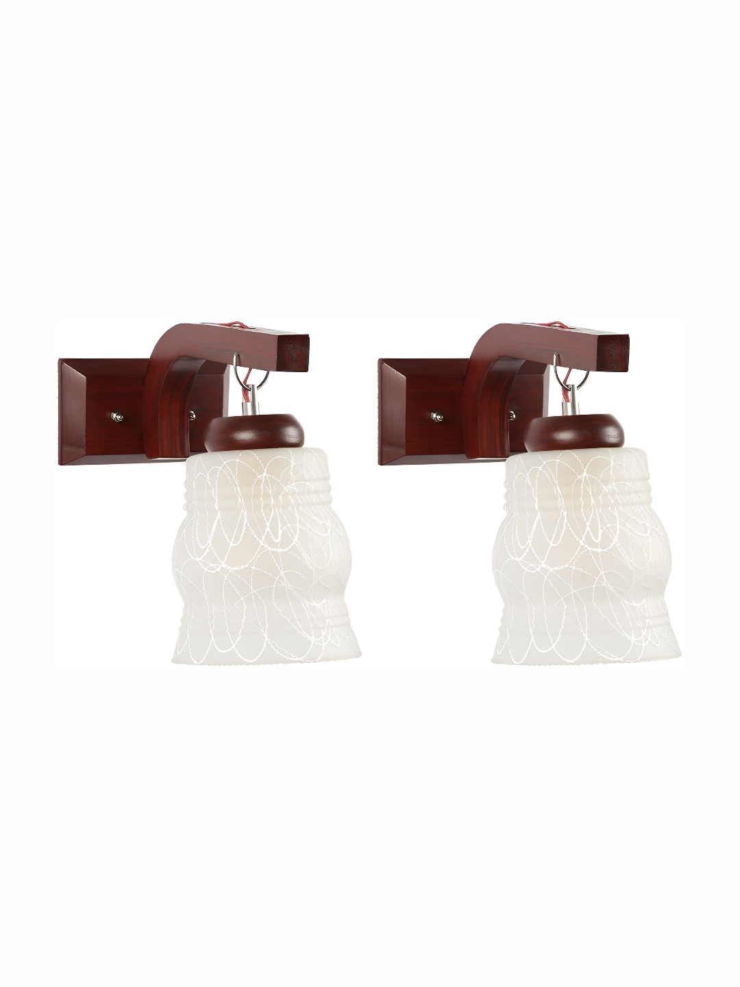1ST TIME Maroon & White Printed Glass Traditional Abstract Shaped Shaped Wall Lamp