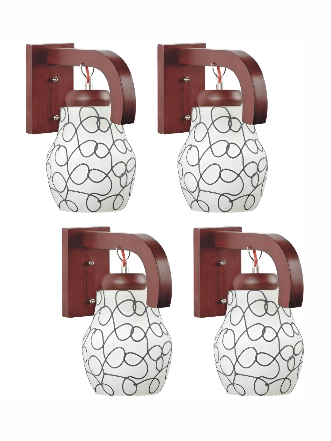 

1ST TIME Maroon & White Printed Glass Traditional Wall Lamp