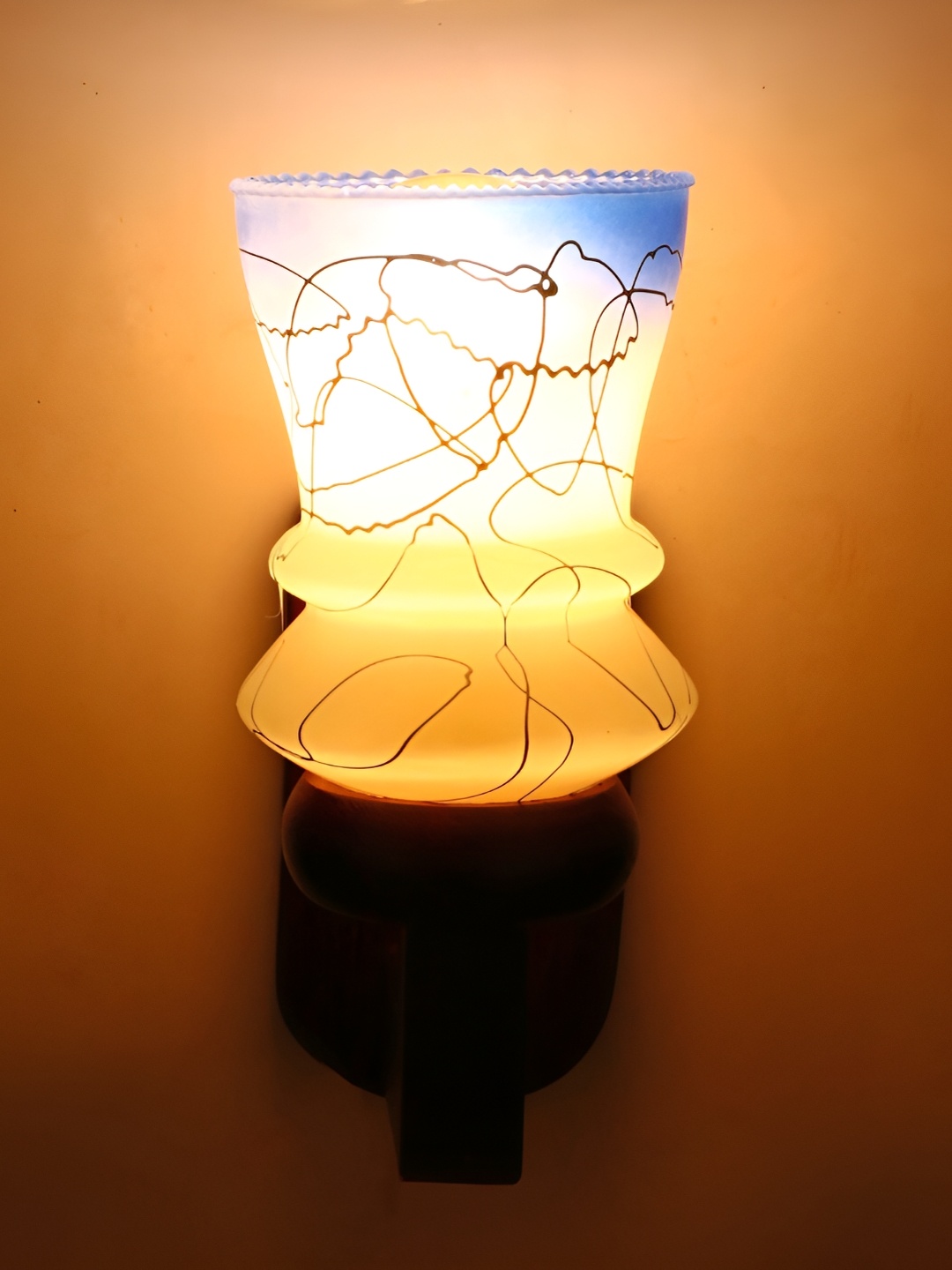 

1ST TIME White & Blue Printed Glass Traditional Wall Lamp