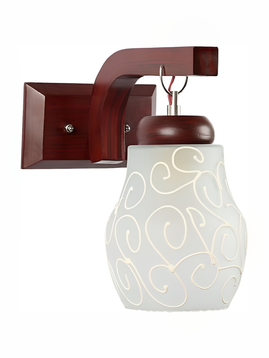 

1ST TIME White & Maroon Printed Glass Traditional Abstract Shaped Shaped Wall Lamp