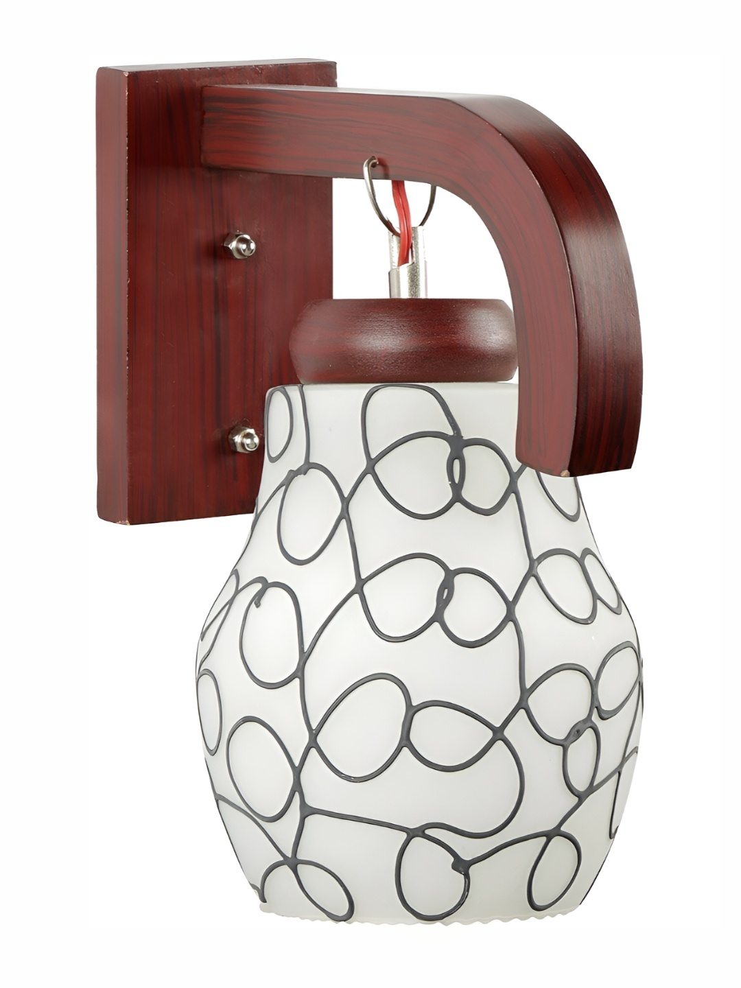 

1ST TIME Maroon & White Printed Glass Traditional Abstract Shaped Shaped Wall Lamp