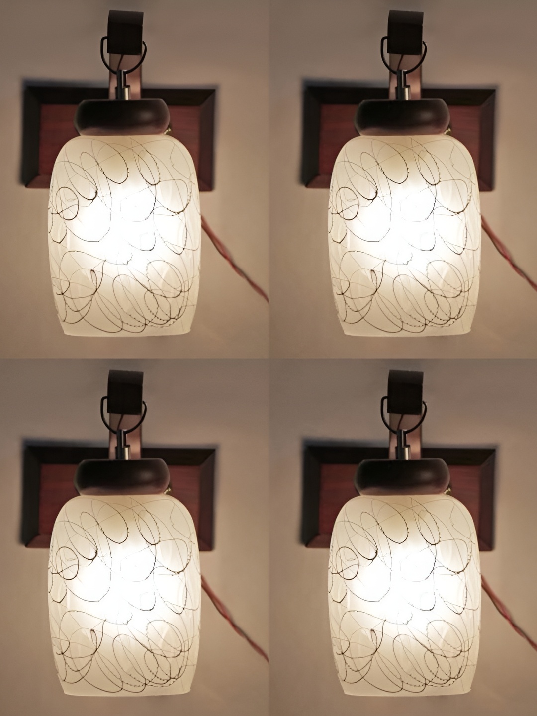 1ST TIME White & Red Printed Glass Traditional Wall Lamp