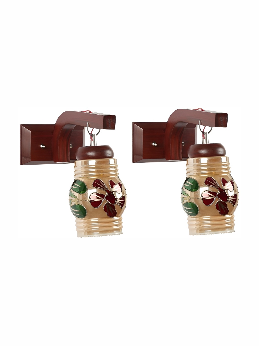 

1ST TIME Beige & Brown Printed Glass Traditional Wall Lamp