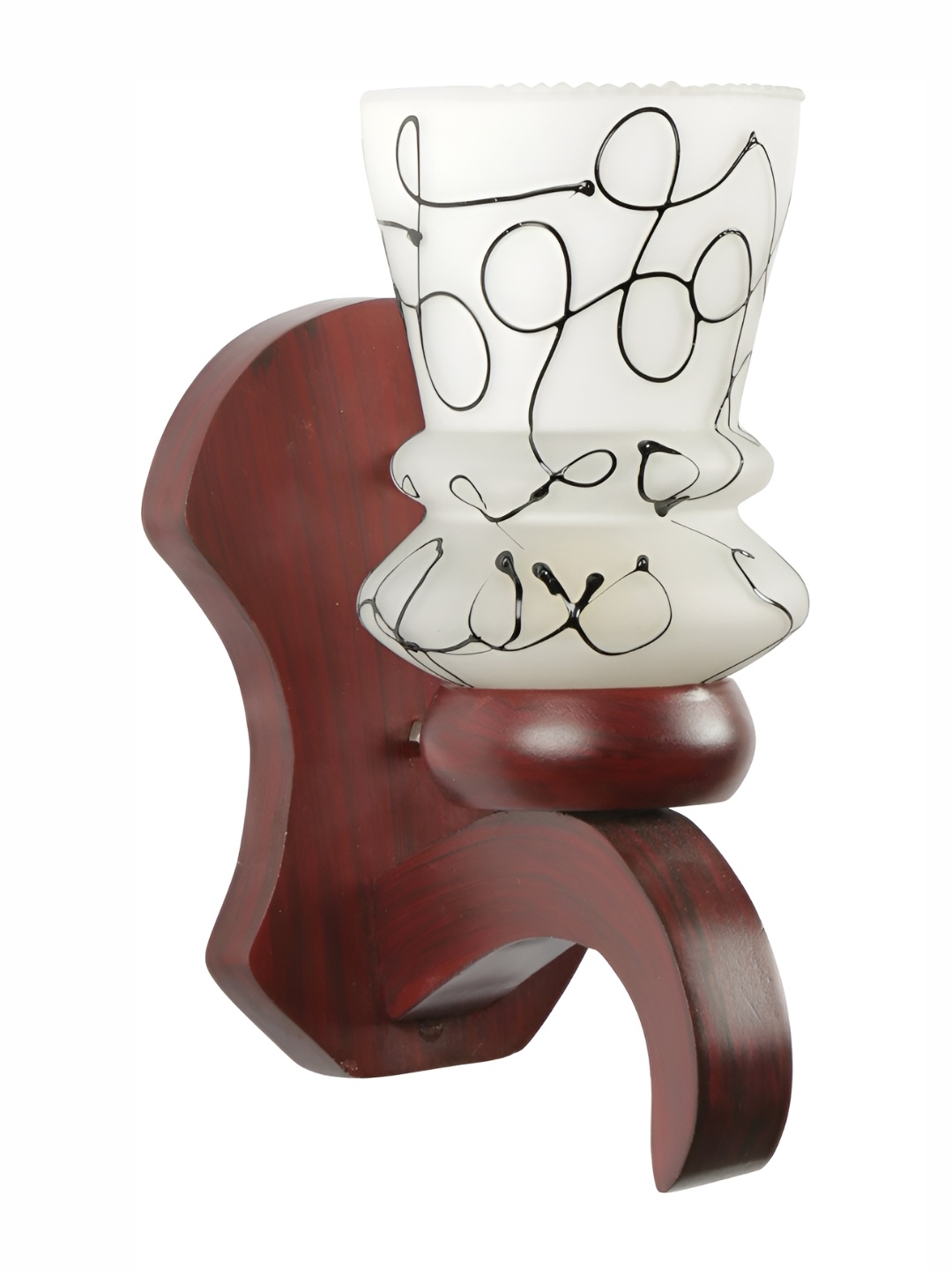 

1ST TIME Cream-Coloured & Black Printed Glass Traditional Abstract Shaped Shaped Wall Lamp