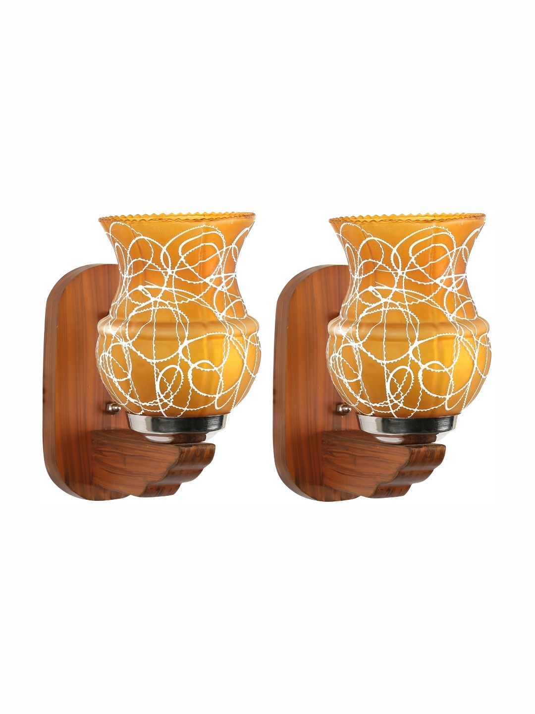 

1ST TIME Yellow & Brown Printed Glass Traditional Abstract Shaped Shaped Wall Lamp