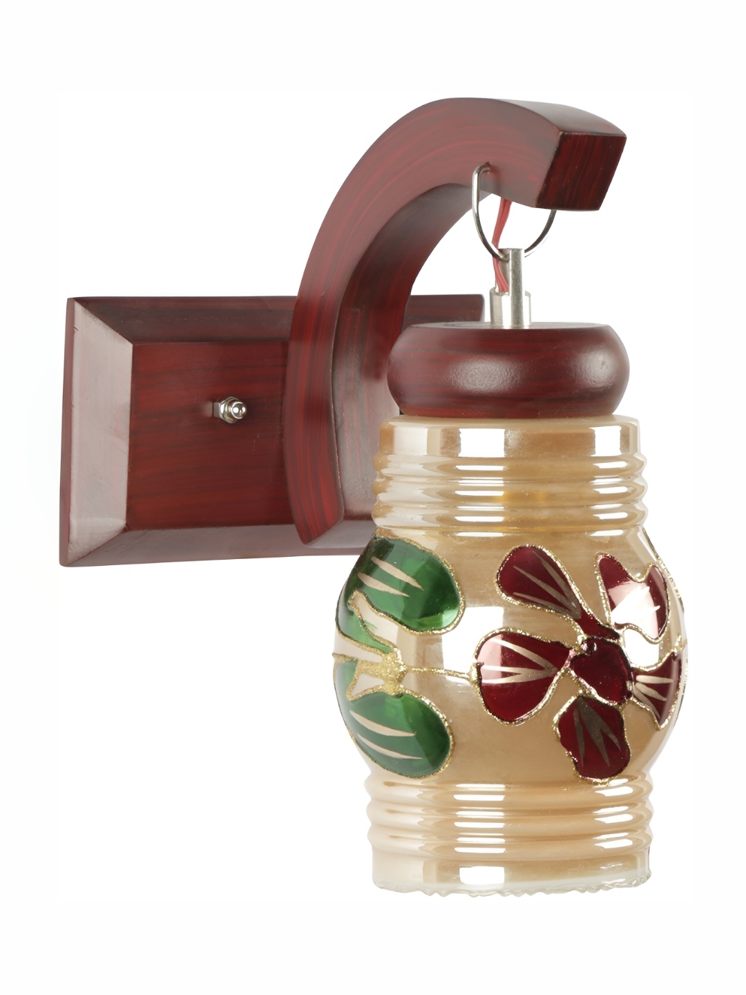 

1ST TIME Cream-Coloured & Brown Printed Glass Traditional Wall Lamp