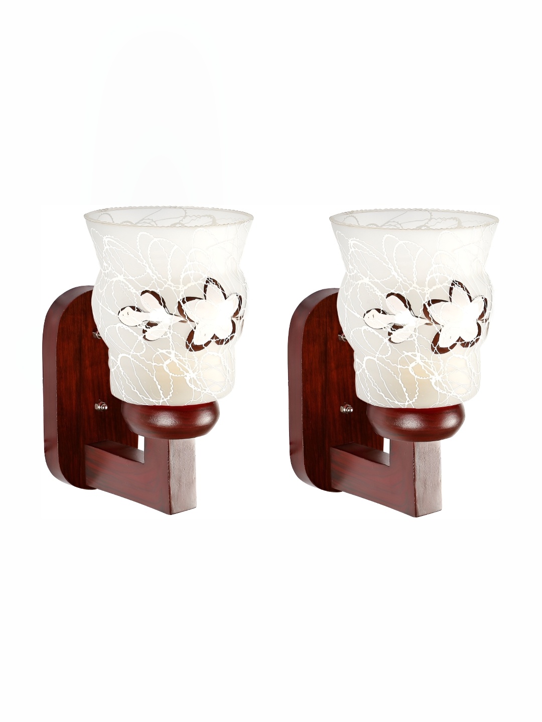 

1ST TIME White & Brown Printed Glass Traditional Cylinder Shaped Wall Lamp