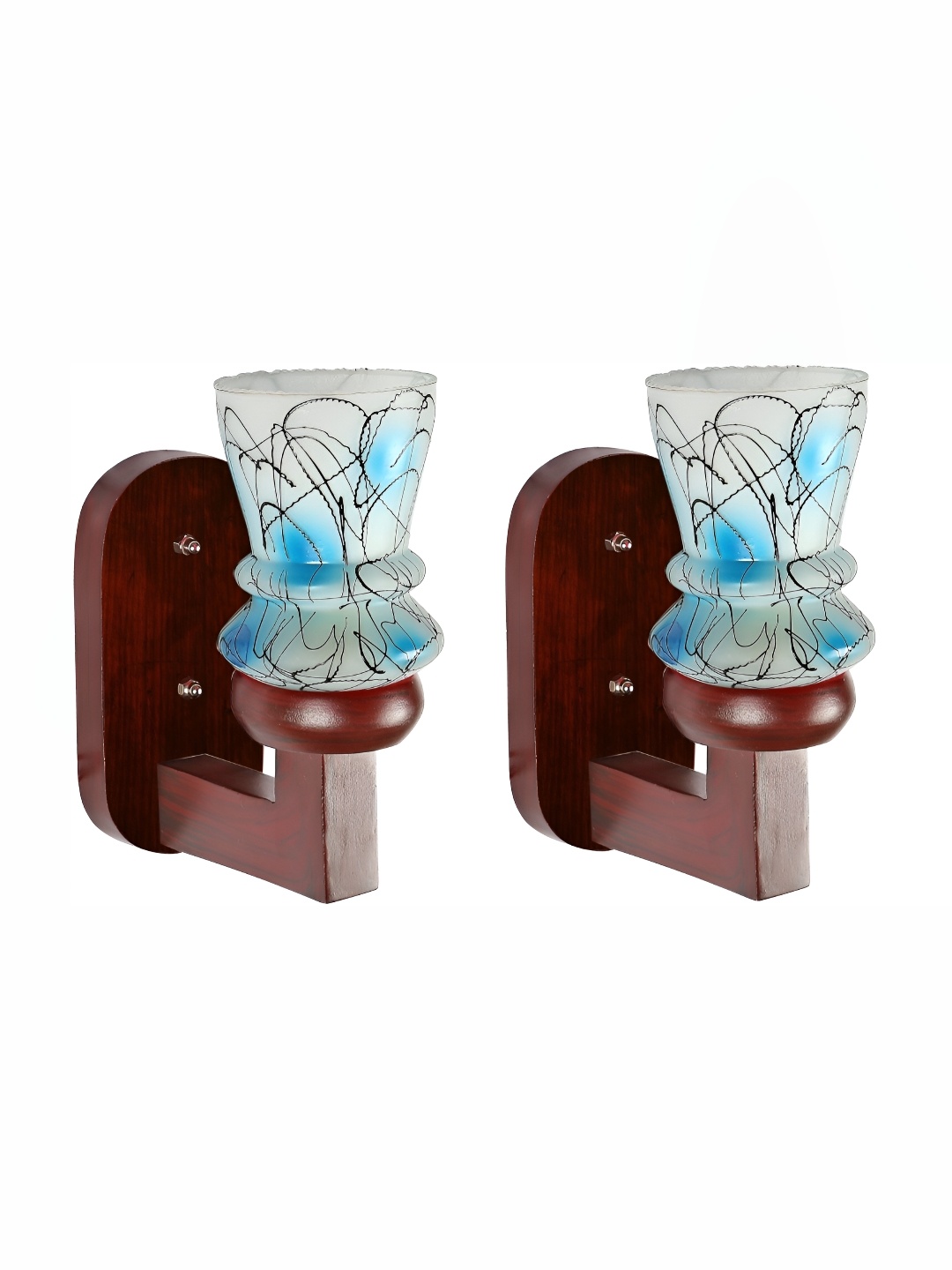 

1ST TIME White & Blue Printed Glass Traditional Abstract Shaped Shaped Wall Lamp