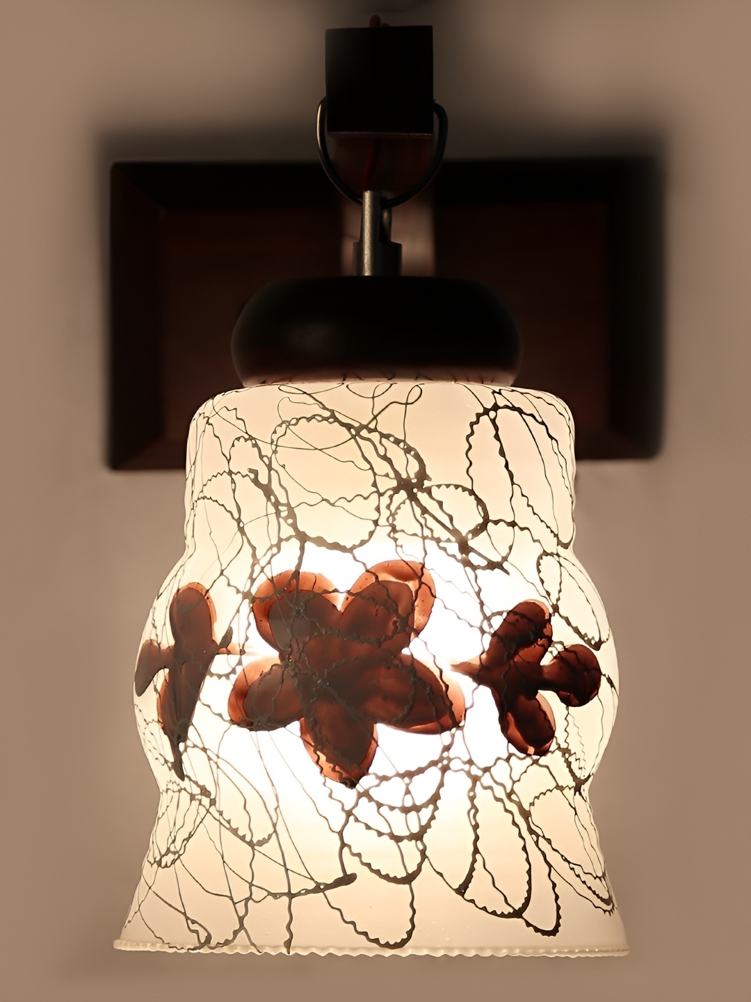 1ST TIME White & Maroon Printed Glass Traditional Wall Lamp