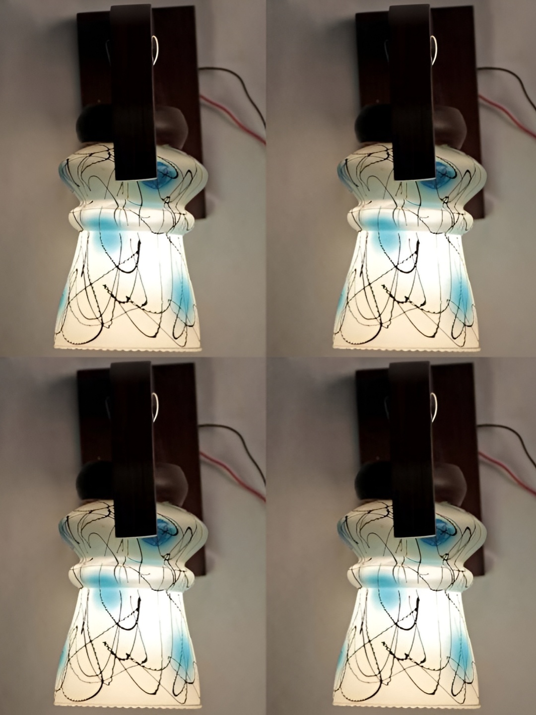 

1ST TIME White & Blue Printed Glass Traditional Wall Lamp