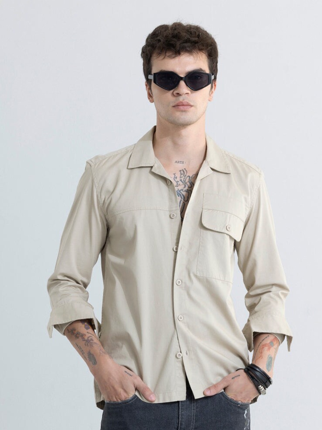 

Snitch Khaki Classic Long Sleeves Cotton Casual Shirt
