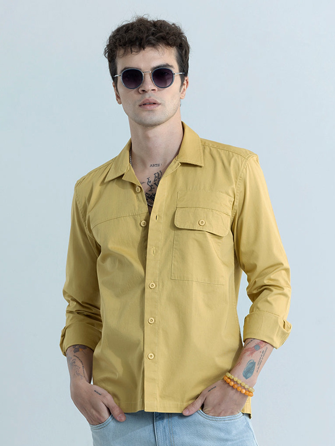 

Snitch Yellow Classic Long Sleeves Cotton Casual Shirt