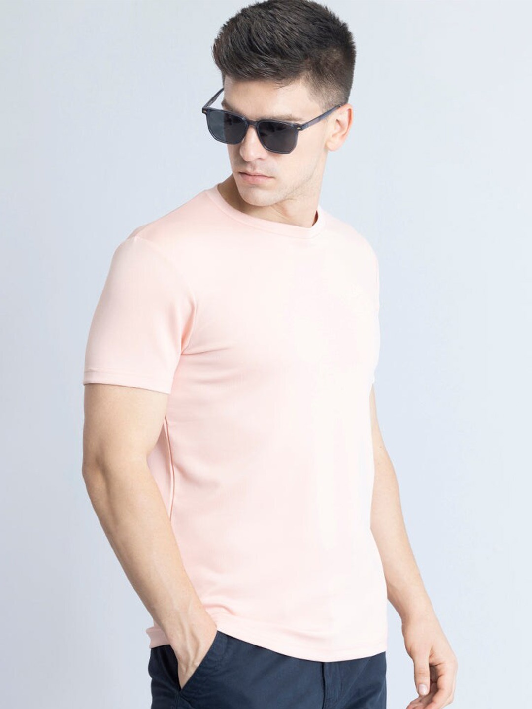 

Snitch Peach Coloured Round Neck Casual T-shirt