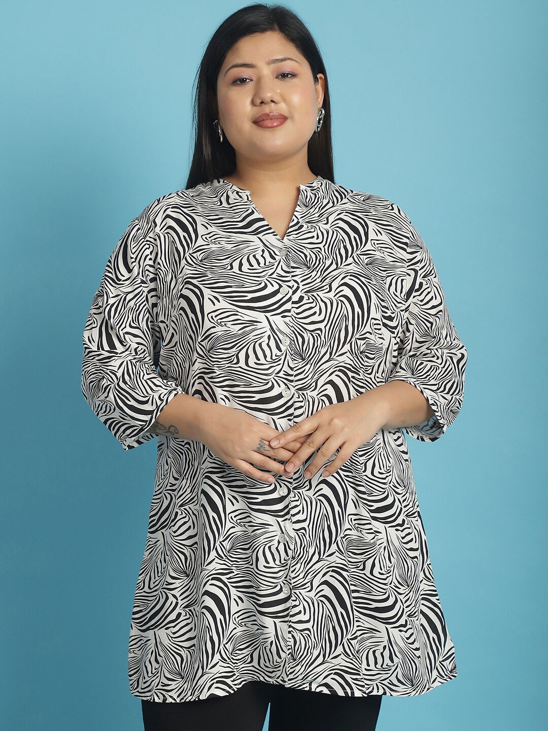 

theRebelinme Plus Size Relaxed Floral Printed Casual Shirt, White