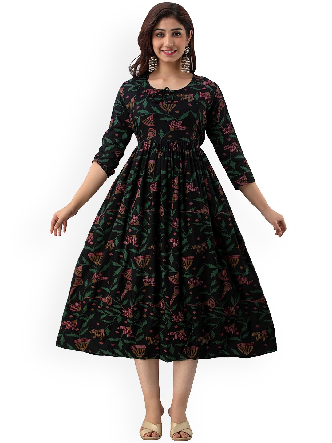 

Charnest Floral Printed Maternity Anarkali Kurta, Black