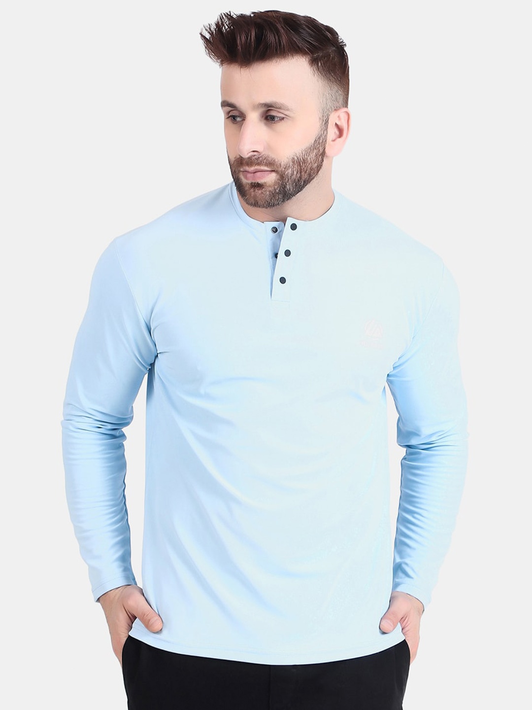 

WELL QUALITY Henley Neck Regular T-shirt, Blue