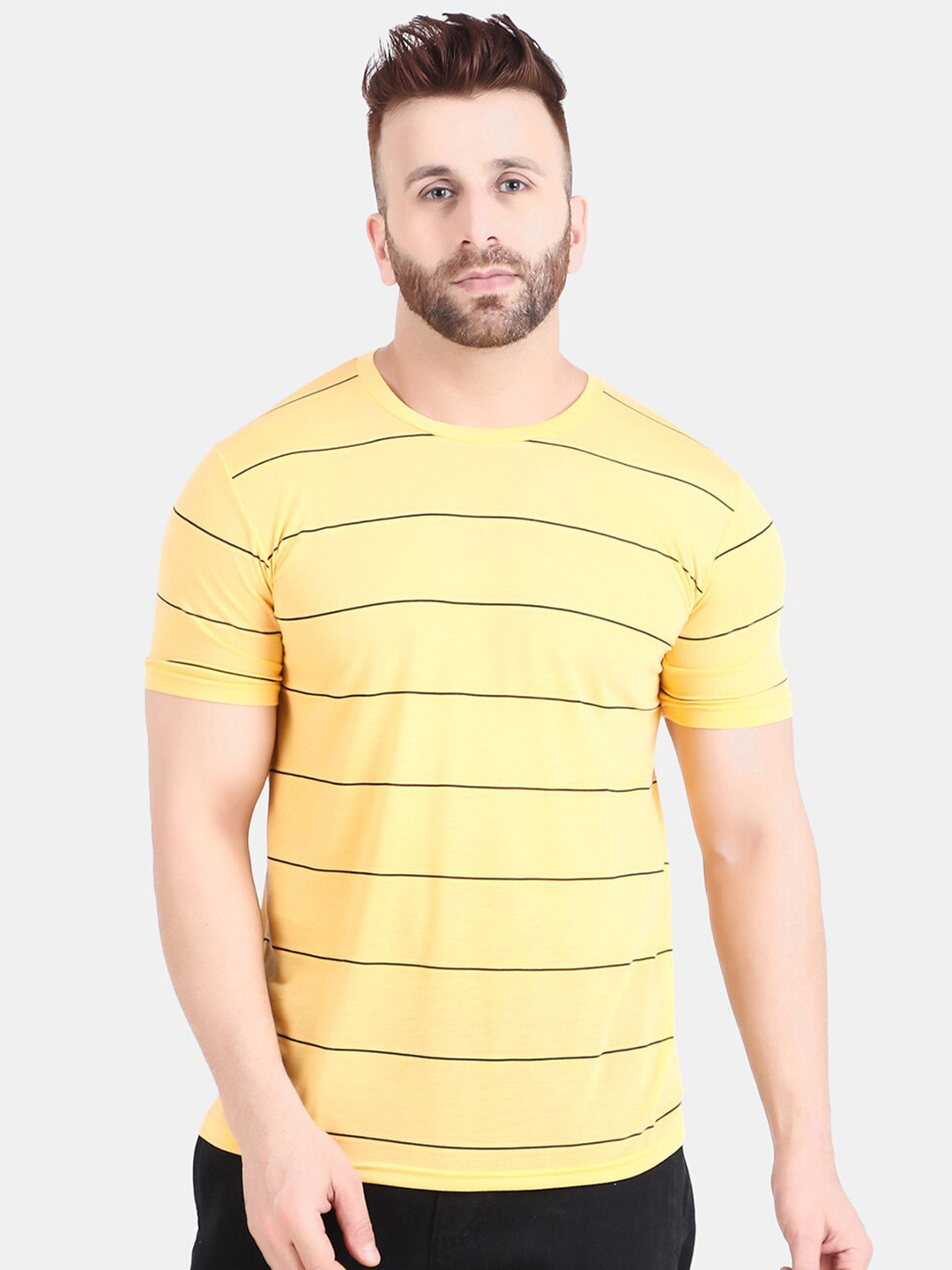 

WELL QUALITY Striped Round Neck T-shirt, Yellow