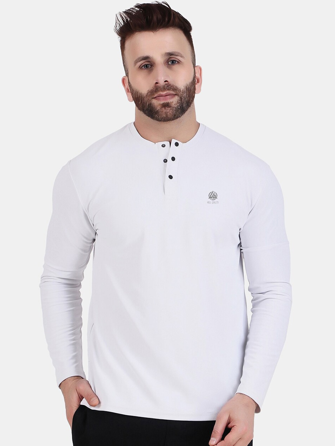 

WELL QUALITY Henley Neck Regular T-shirt, White