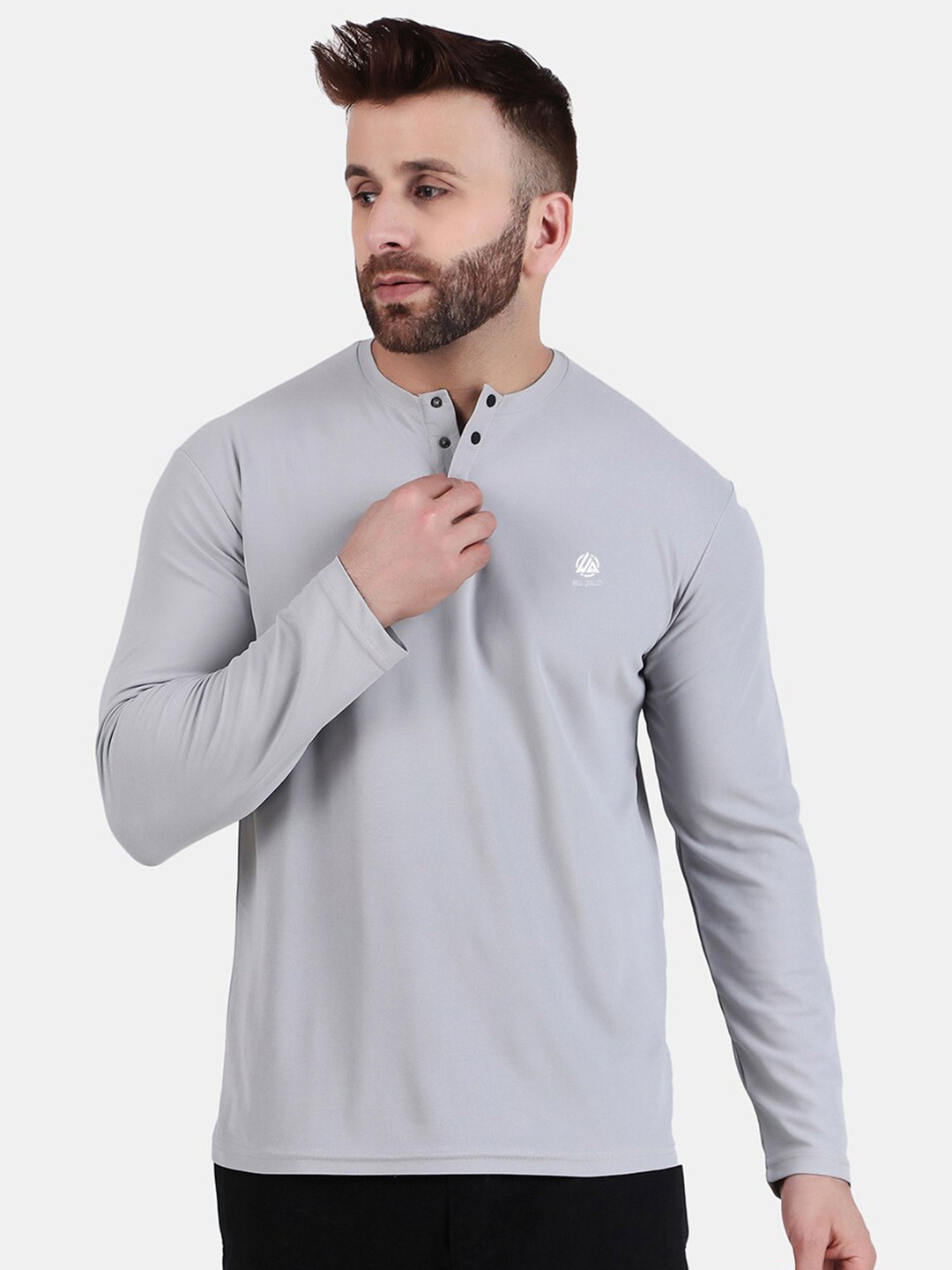 

WELL QUALITY Henley Neck Regular T-shirt, Grey