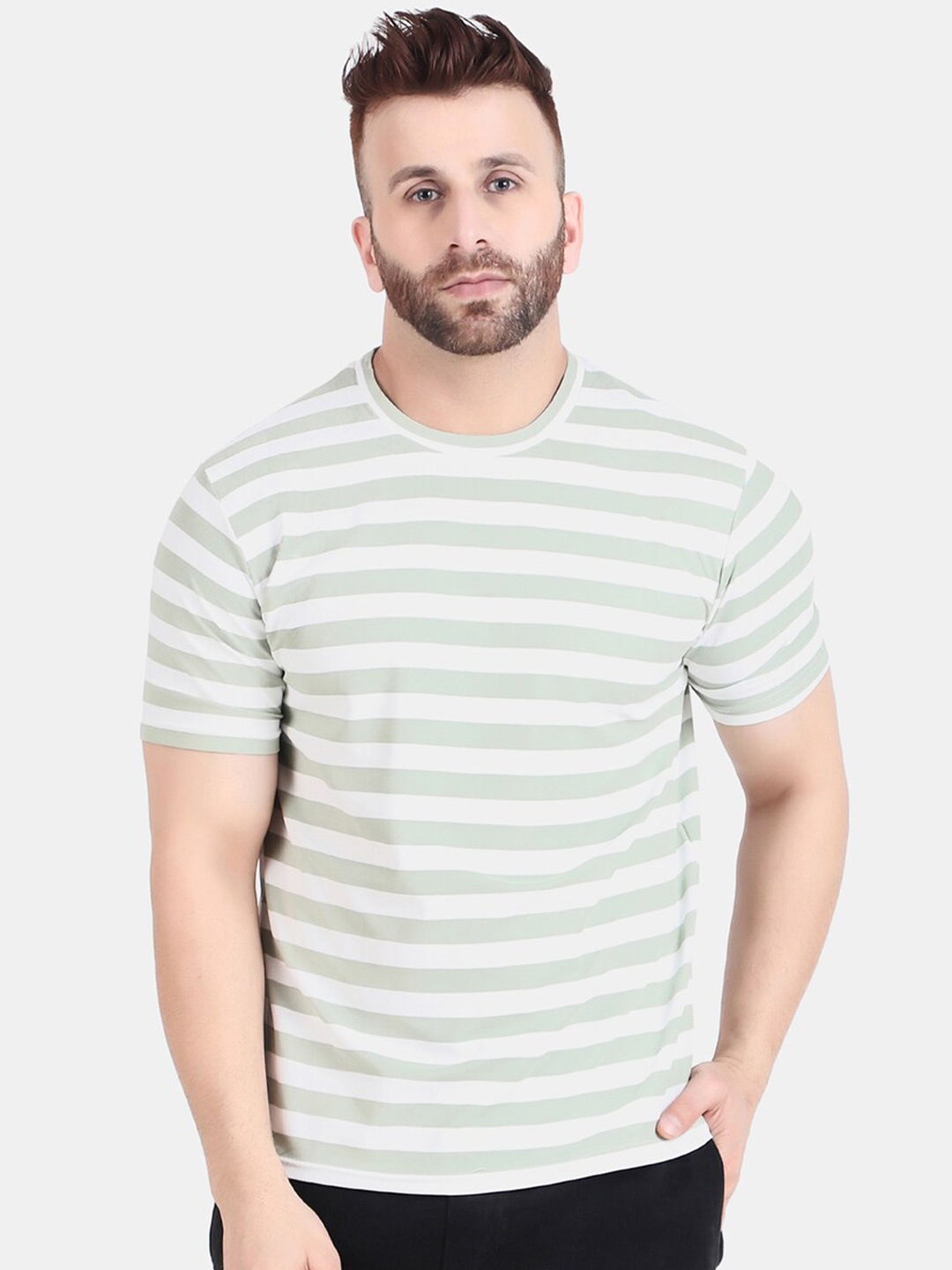 

WELL QUALITY Striped Regular Fit T-shirt, Green