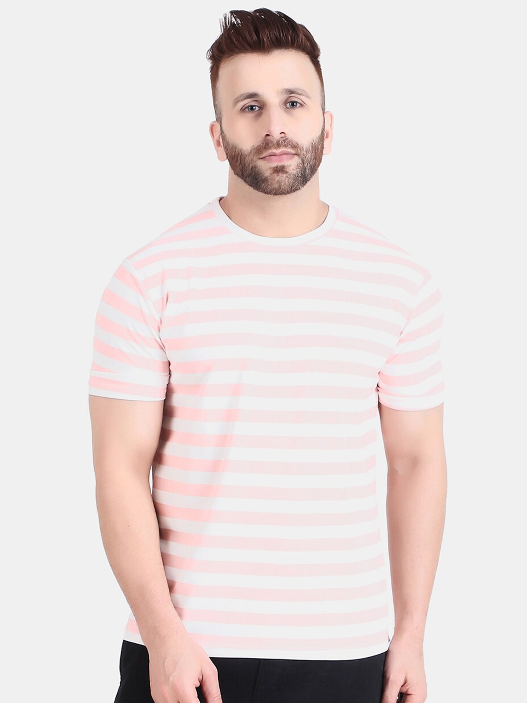 

WELL QUALITY Striped Round Neck T-shirt, Pink