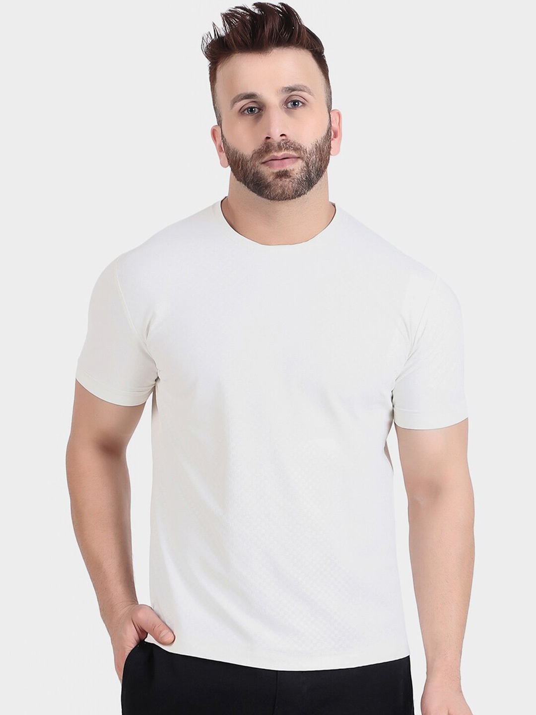 

WELL QUALITY Round Neck Short Sleeves Casual T-shirt, White