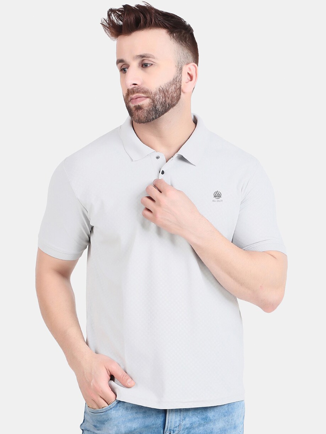 WELL QUALITY Polo Collar Regular T-shirt, Grey