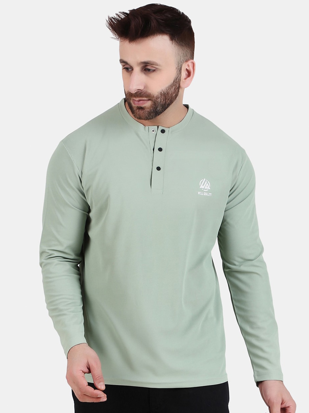 

WELL QUALITY Henley Neck Regular T-shirt, Green