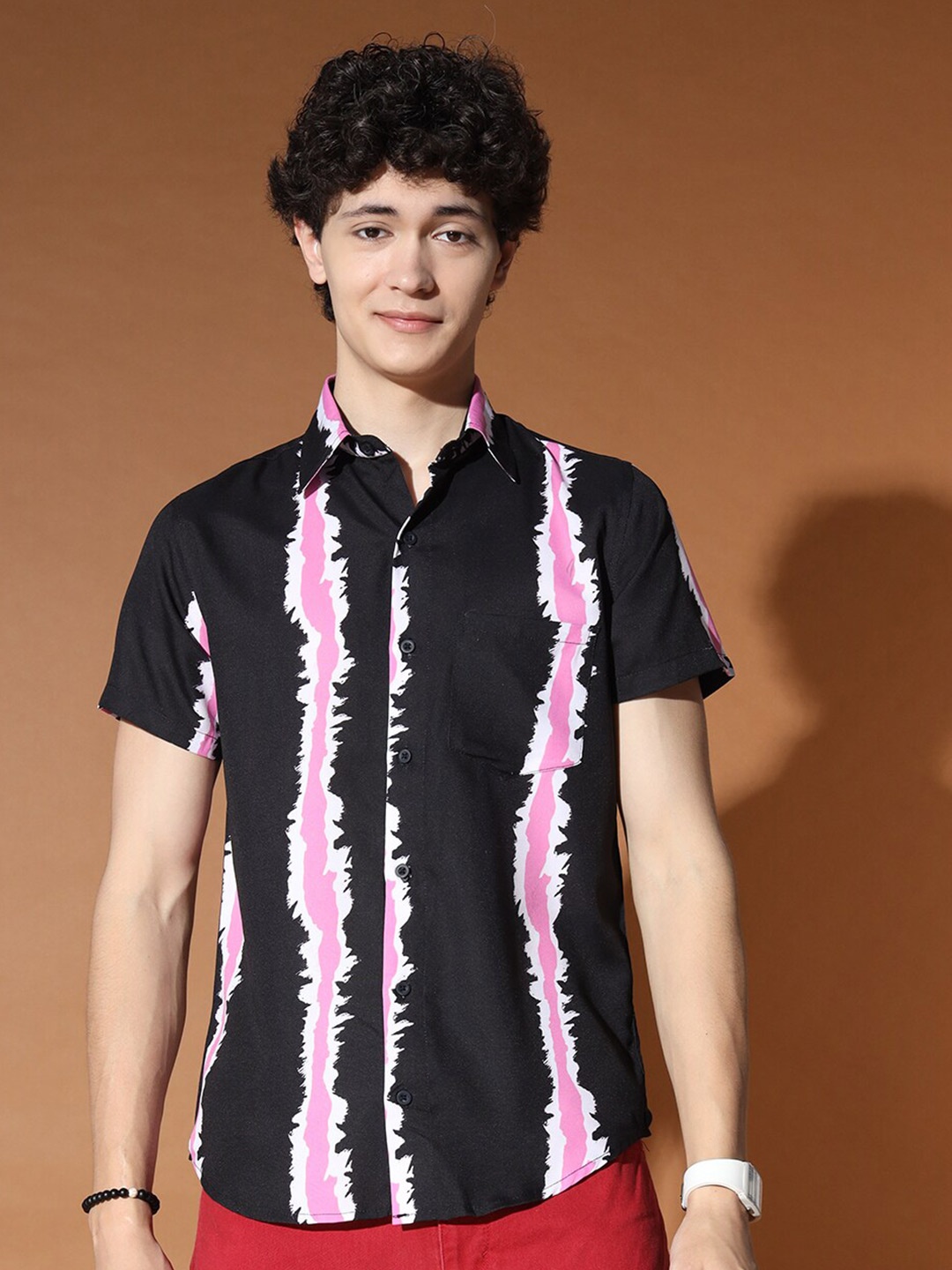 

BAESD Standard Abstract Printed Casual Shirt, Black
