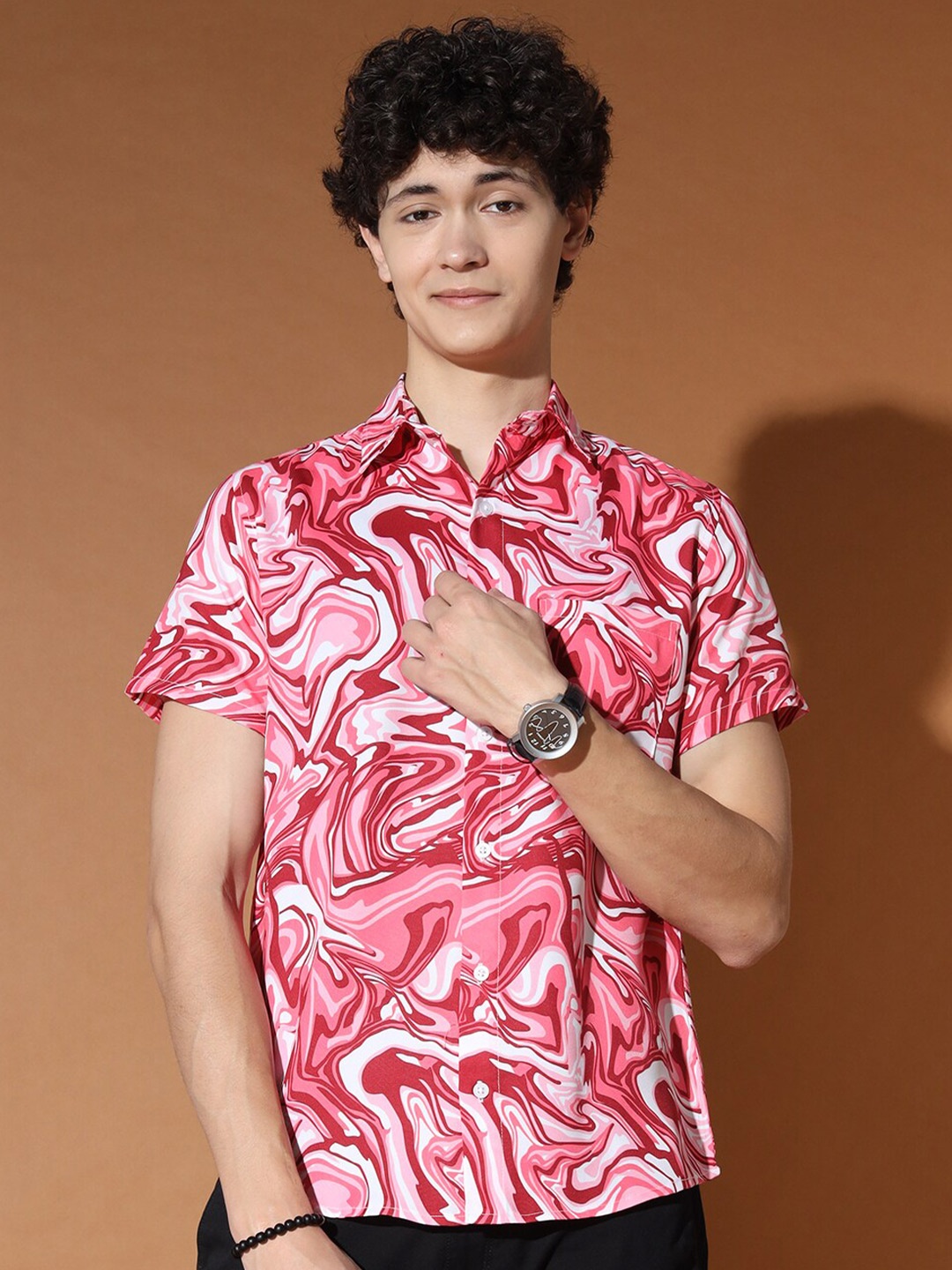 

BAESD Standard Abstract Printed Casual Shirt, Red