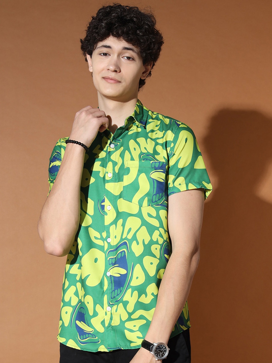 

BAESD Standard Conversational Printed Opaque Casual Shirt, Green
