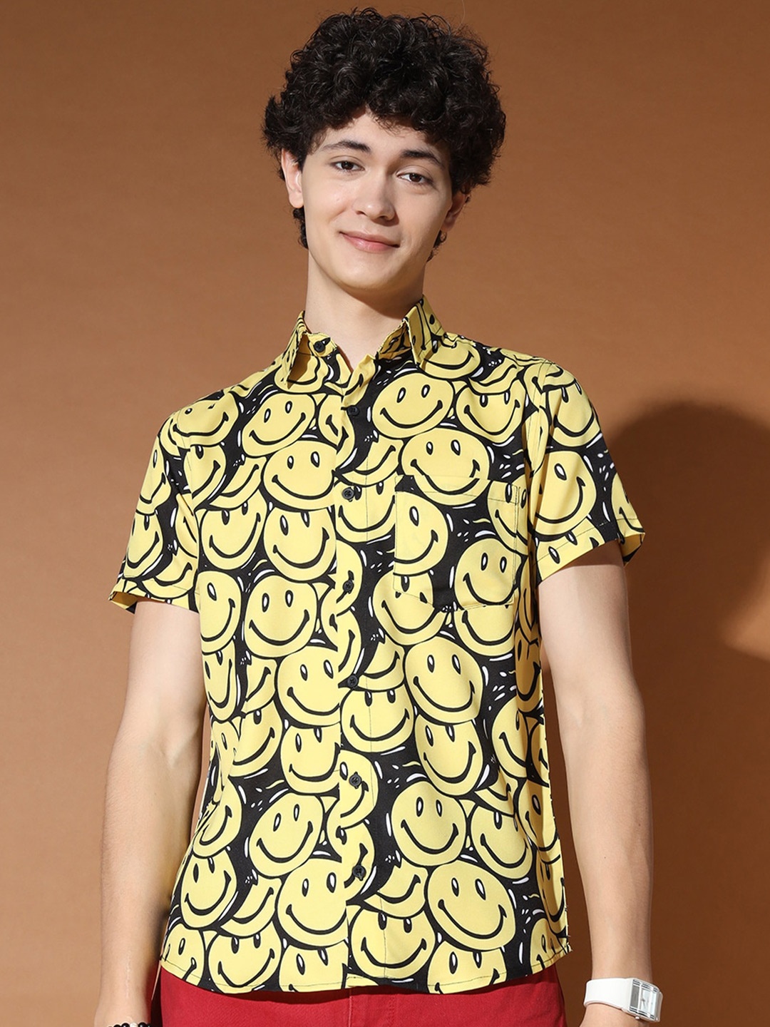 

BAESD Standard Abstract Printed Opaque Casual Shirt, Yellow