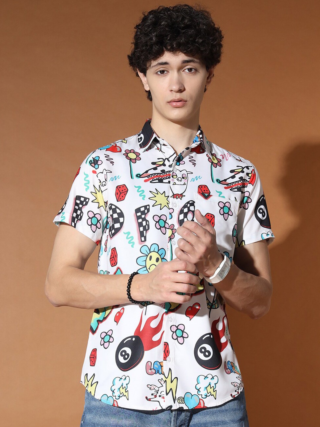 

BAESD Standard Graphic Printed Casual Shirt, White