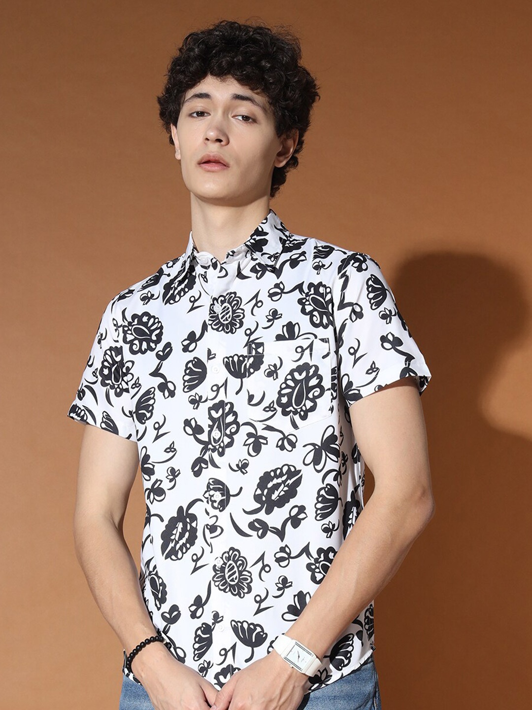 

BAESD Standard Floral Printed Casual Shirt, White