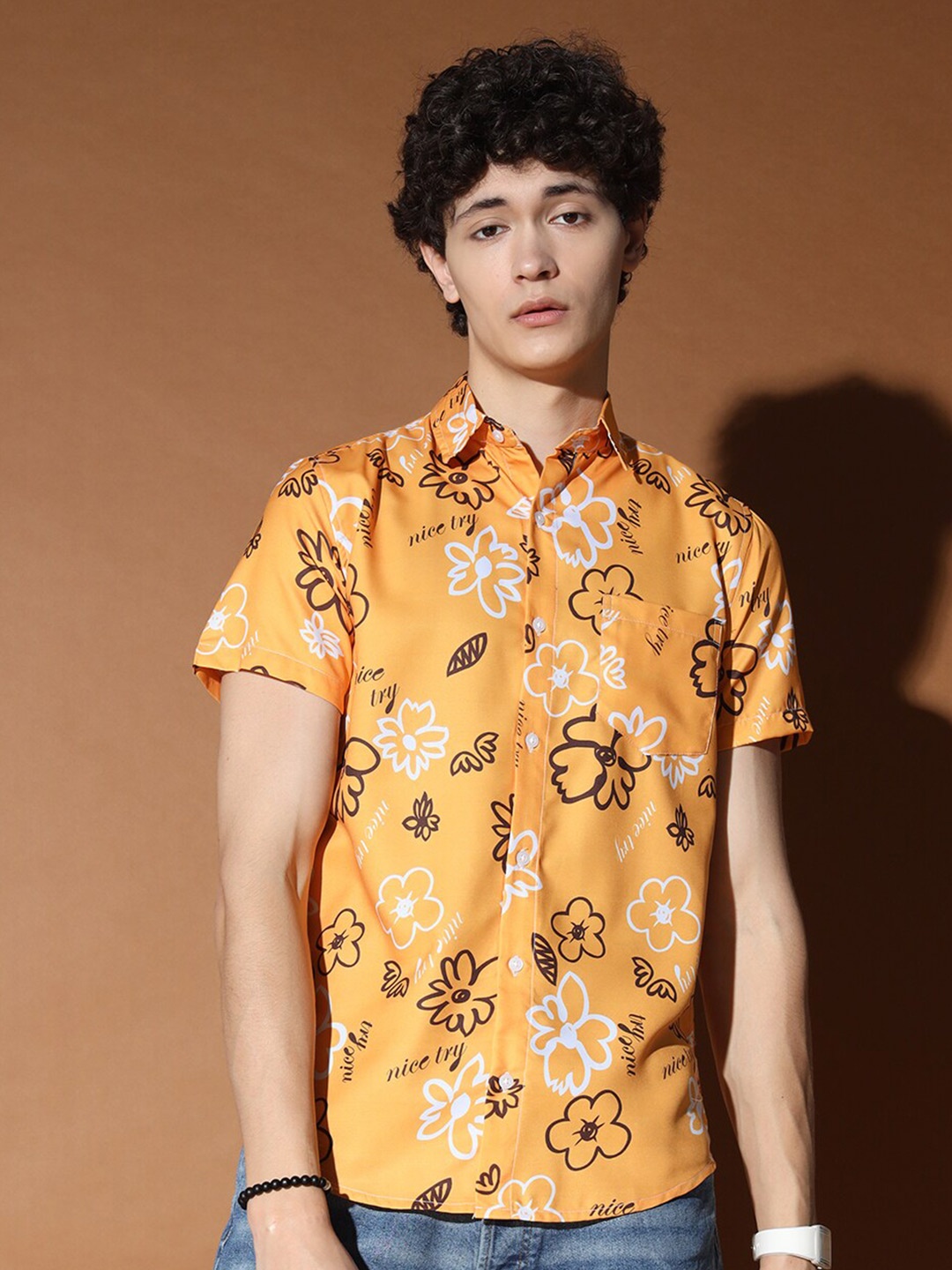 

BAESD Standard Floral Printed Casual Shirt, Orange