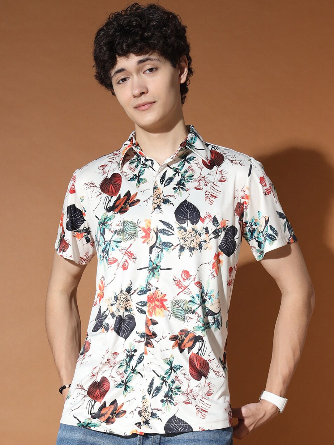 

BAESD Standard Floral Printed Opaque Casual Shirt, Beige