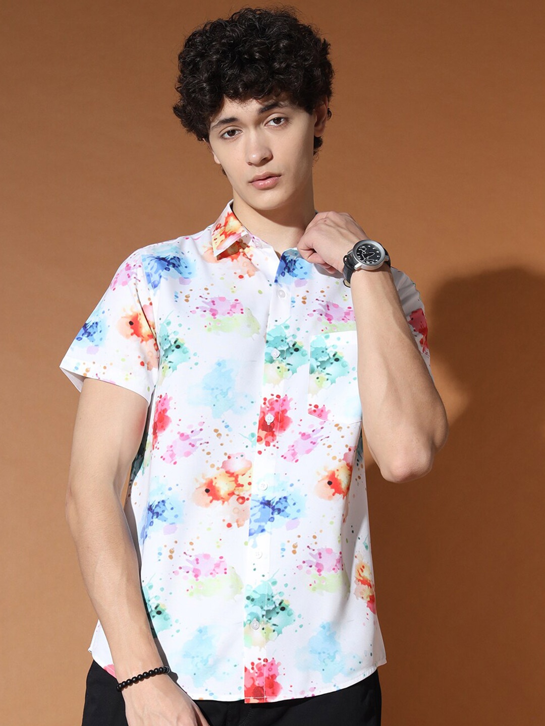 

BAESD Standard Abstract Printed Casual Shirt, White