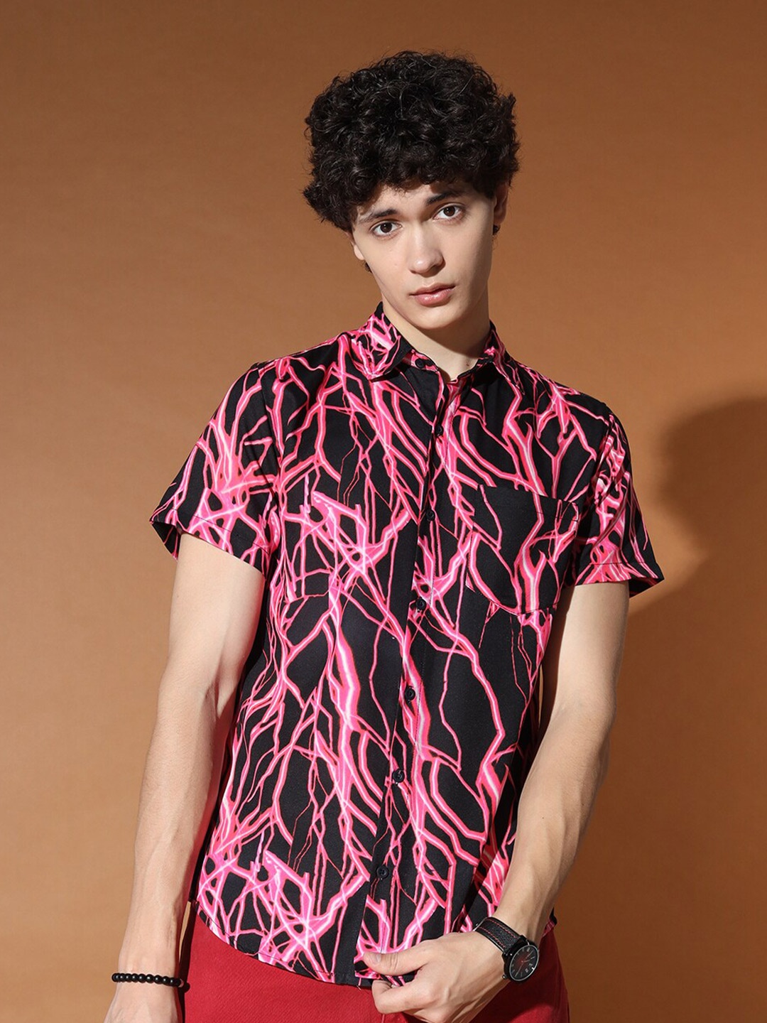 BAESD Standard Abstract Printed Casual Shirt, Pink