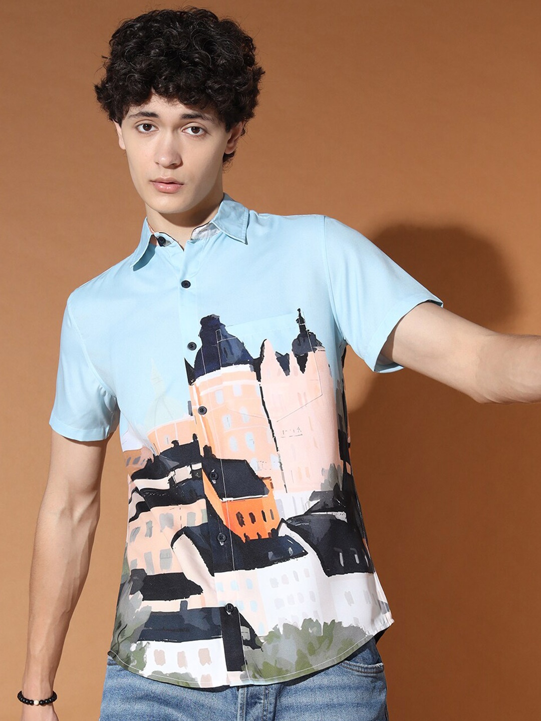 

BAESD Standard Graphic Printed Casual Shirt, Blue