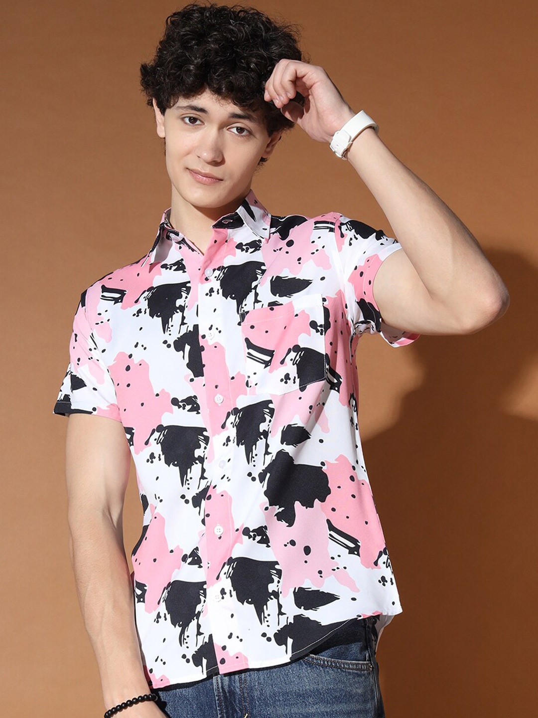 

BAESD Standard Abstract Printed Opaque Casual Shirt, Pink