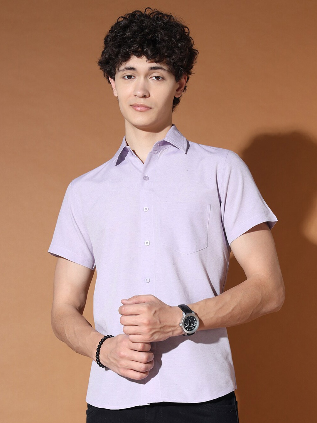 BAESD Standard Spread Collar Casual Shirt, Purple