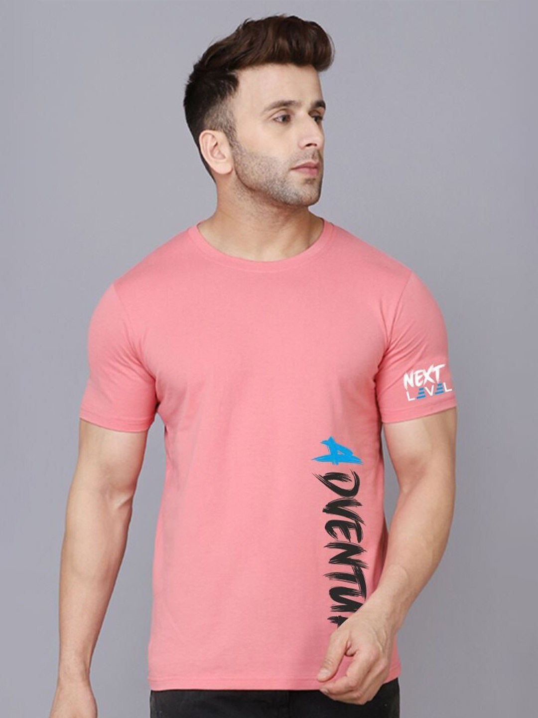SLOWLORIS Typography Printed Bio-Wash Pure Cotton T-shirt, Peach
