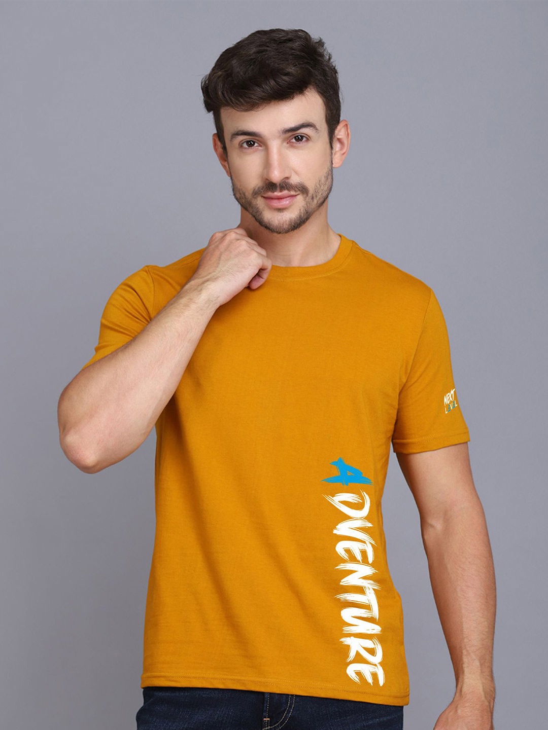

SLOWLORIS Typography Printed Bio-Wash Pure Cotton T-shirt, Mustard