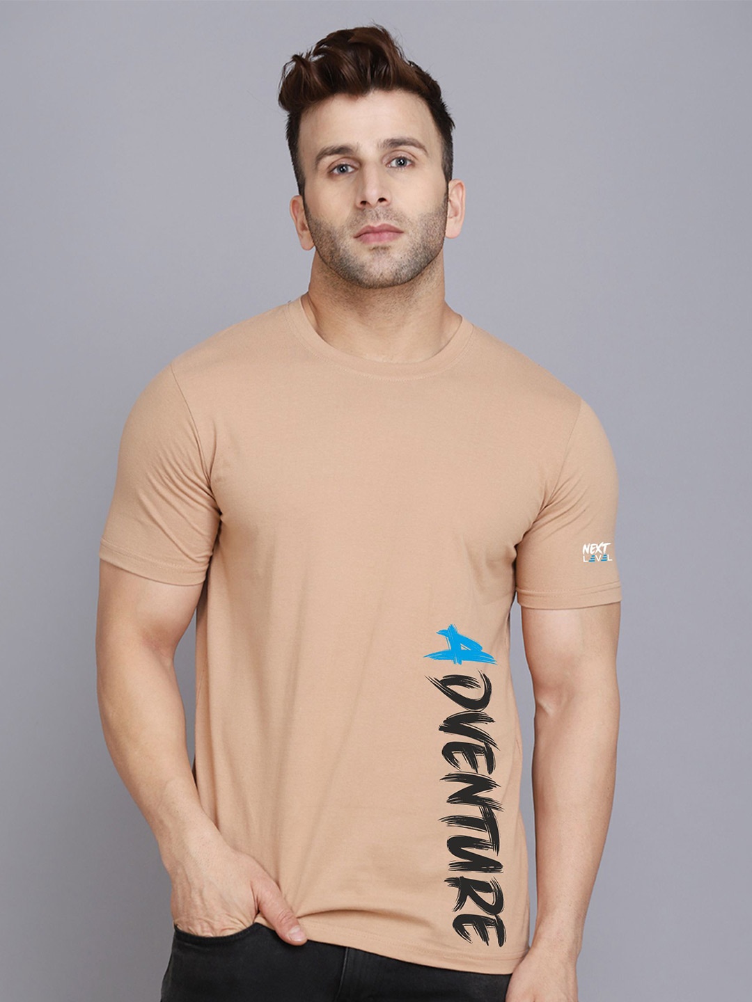 

SLOWLORIS Typography Printed Bio-Wash Pure Cotton T-shirt, Rust