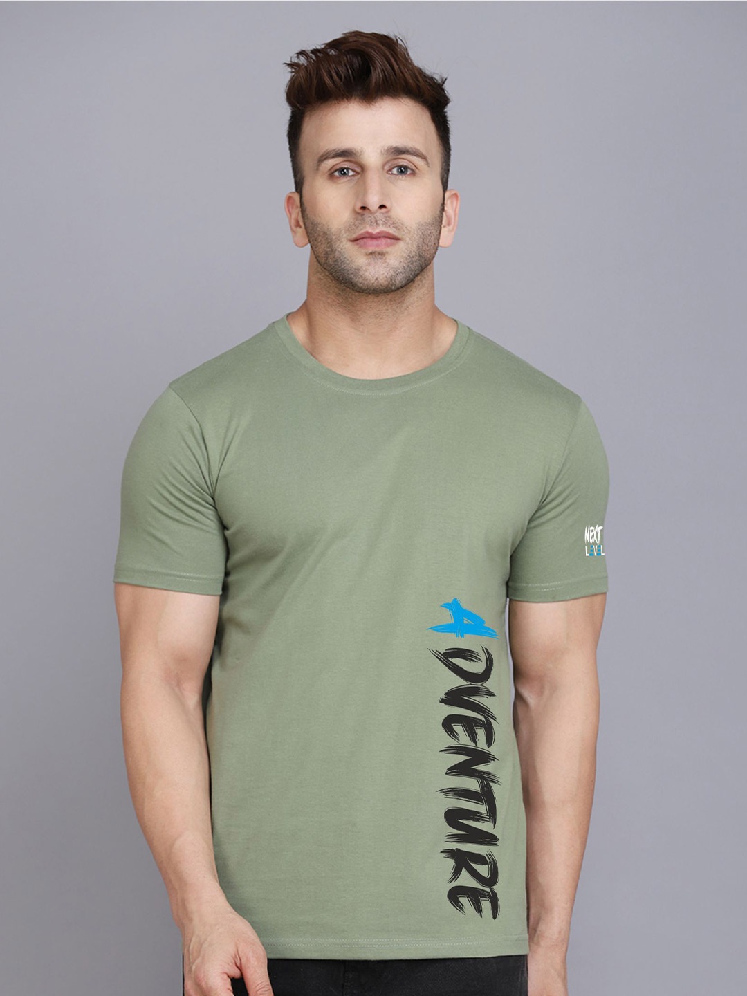 

SLOWLORIS Typography Printed Bio-Wash Pure Cotton T-shirt, Green