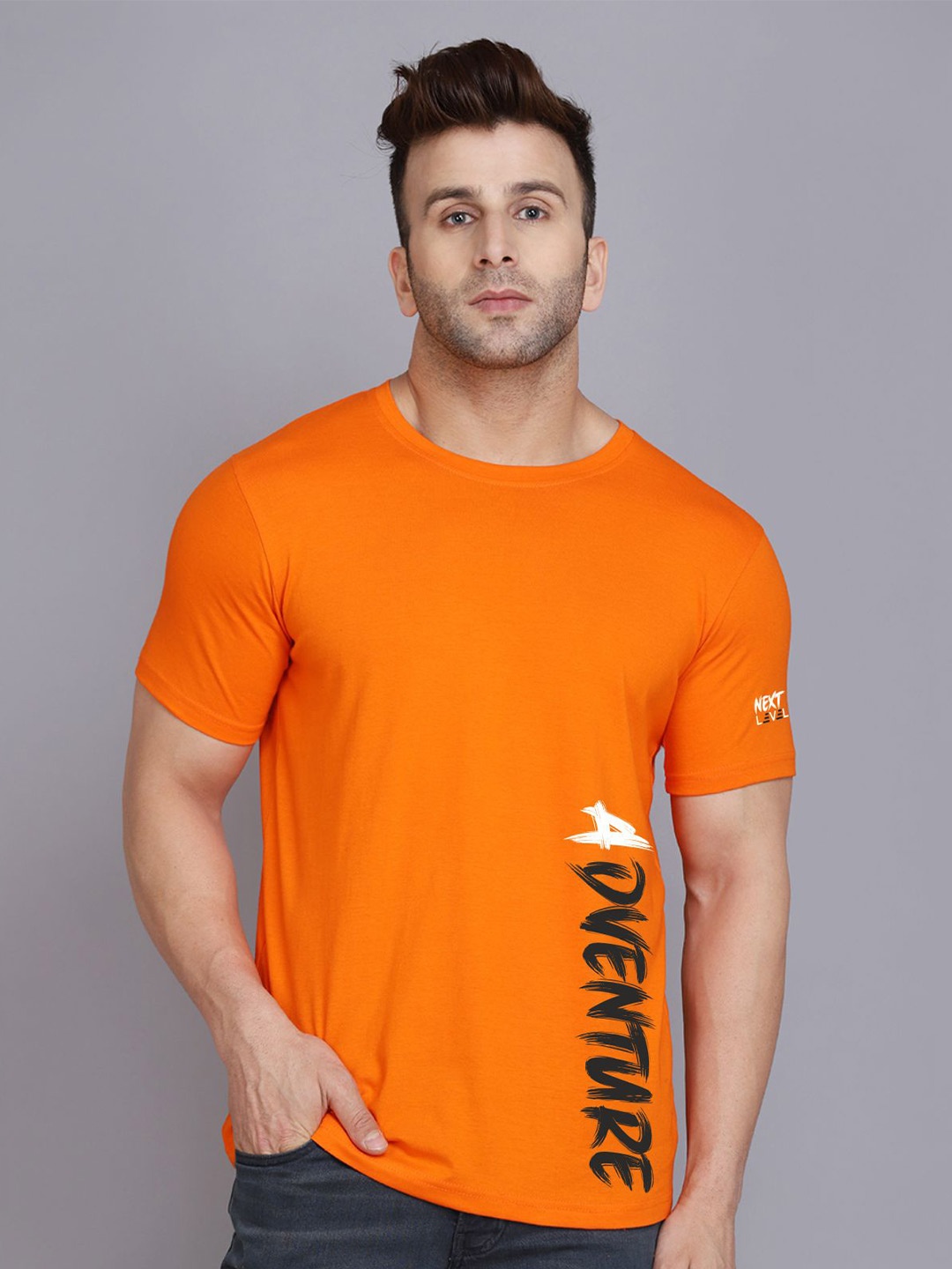 

SLOWLORIS Typography Printed Bio-Wash Pure Cotton T-shirt, Orange