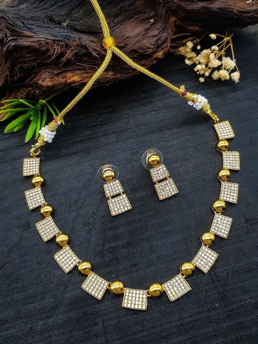 

GRIIHAM Sayara Gold-Plated Cubic Zirconia-Studded Jewellery Set