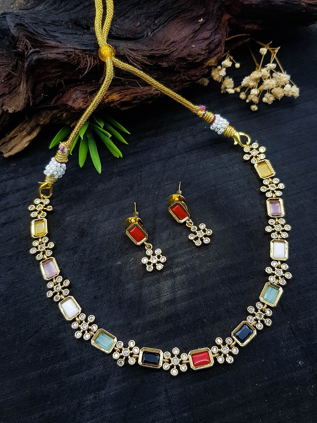 

GRIIHAM Premium Sayara Collection Gold Plated American Diamond Jewellery Set