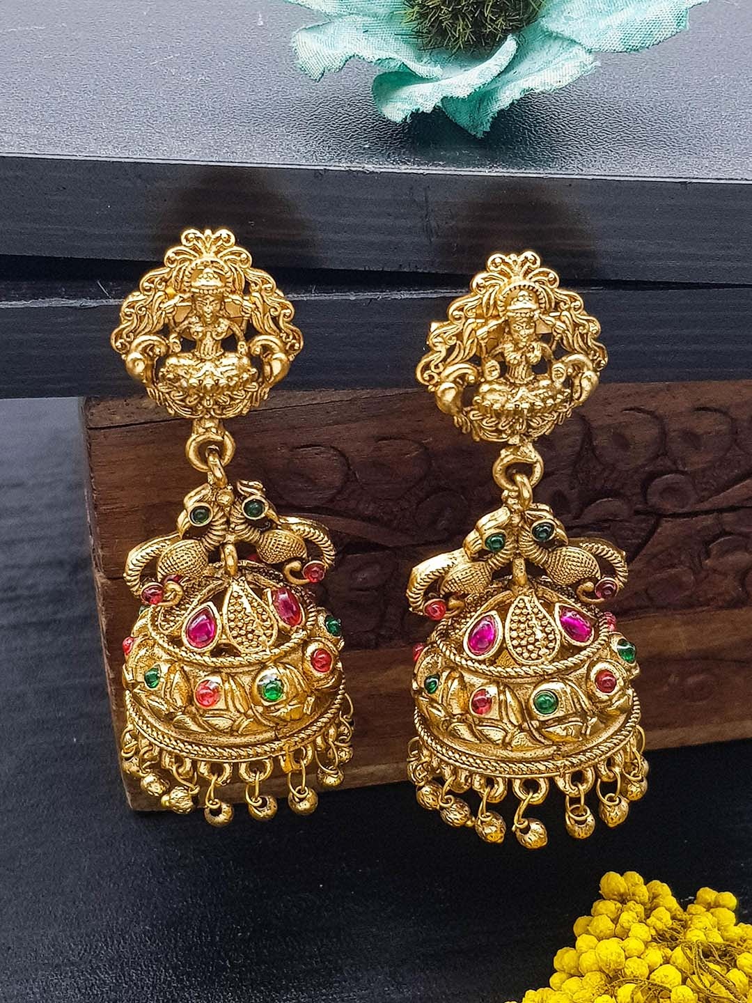 

GRIIHAM Gold-Plated American Diamond Studded Contemporary Jhumkas Earrings