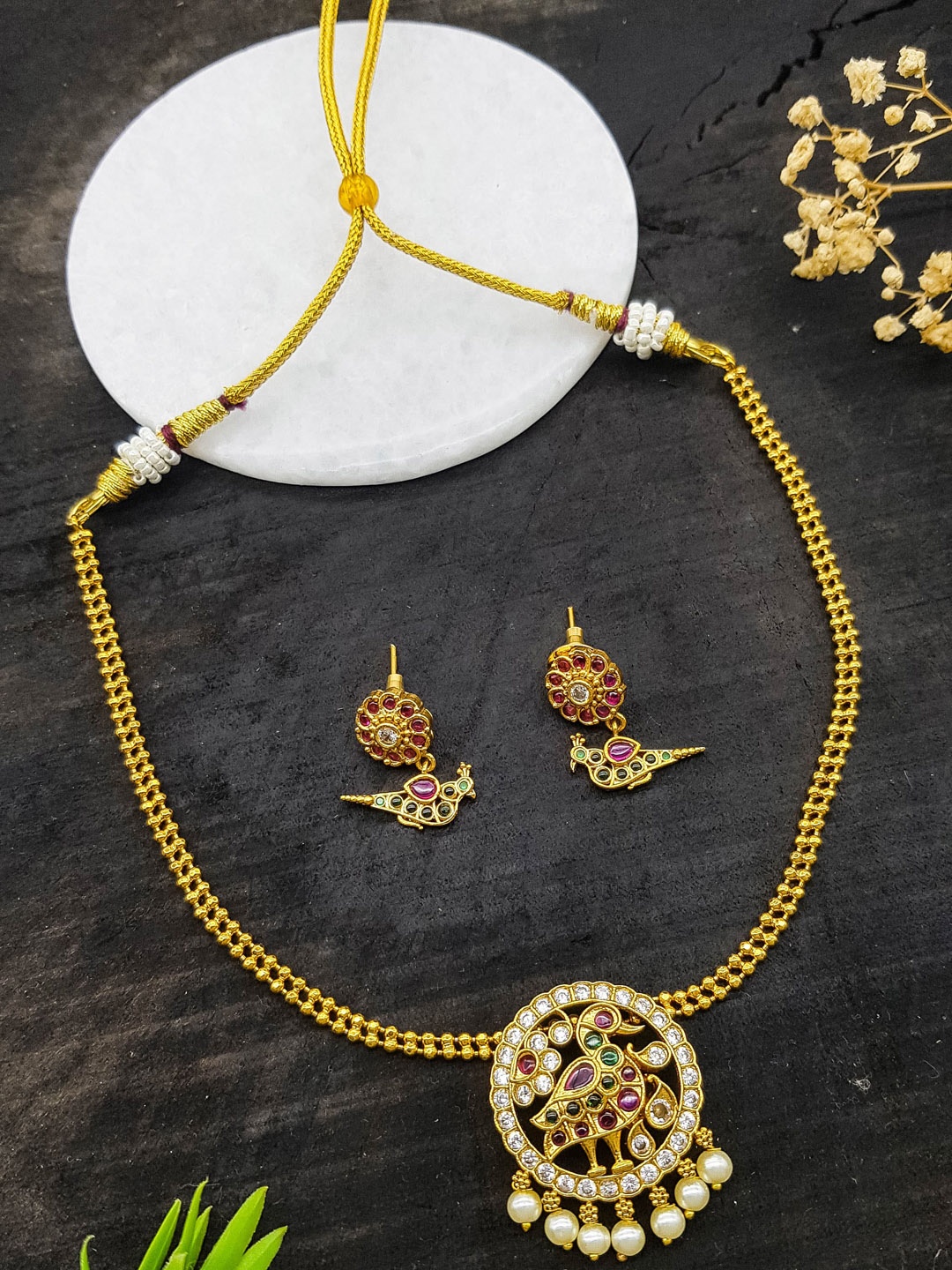 

GRIIHAM Gold-Plated American Diamond Studded Jewellery Set
